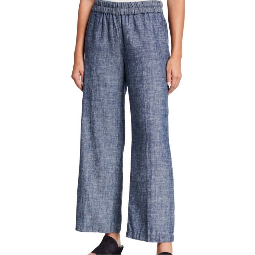 NWT Eileen Fisher Hemp Organic Cotton Chambray Straight Pants. Size XXS - Picture 2 of 10